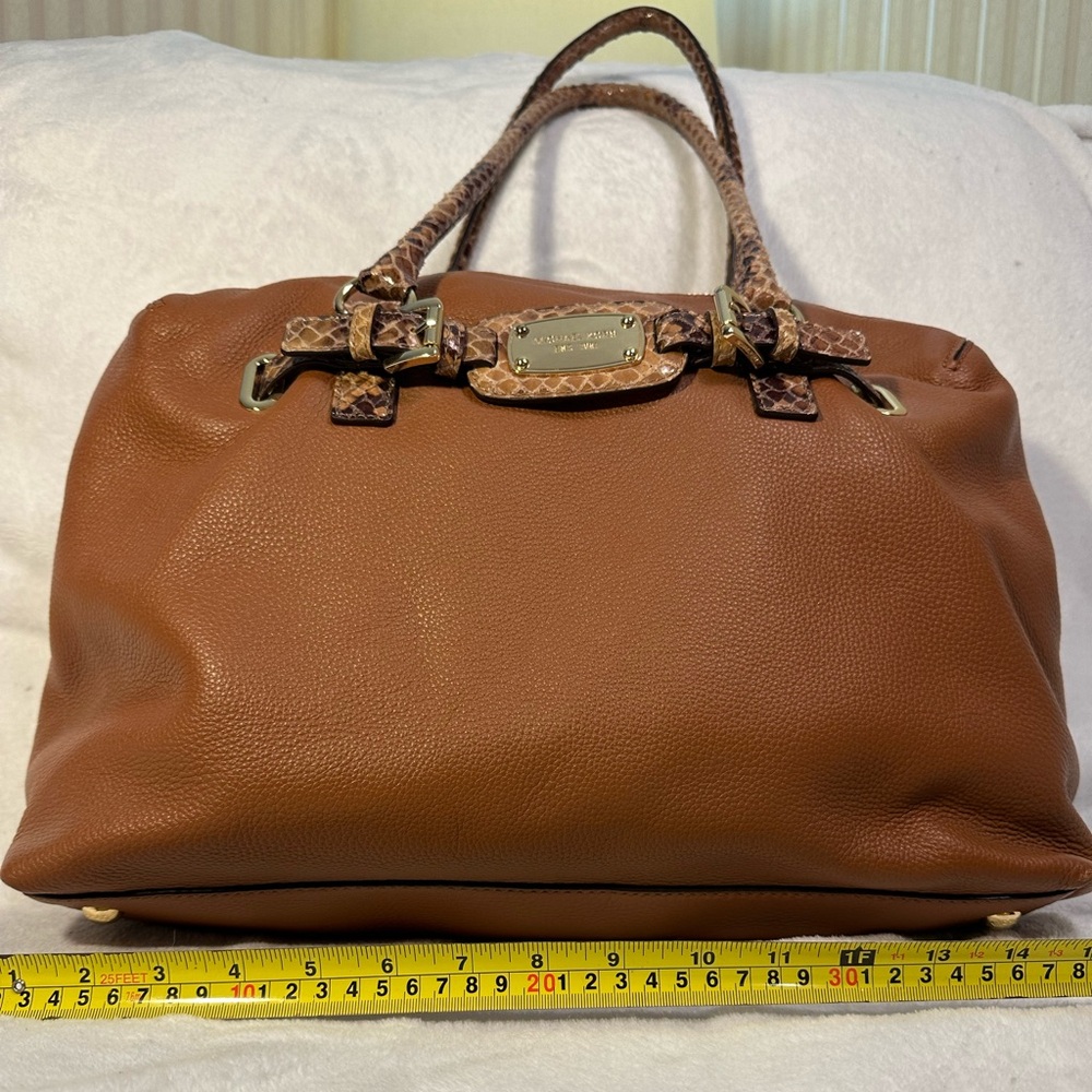 Michael Kors brown with snake skin accents large tote
